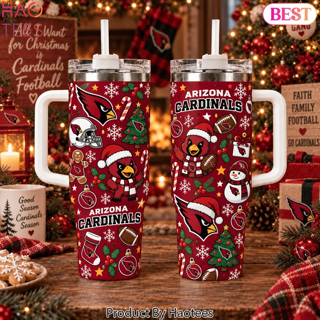 Arizona Cardinals Christmas Festive Mascot Stainless Steel Travel Tumbler Arizona Cardinals Christmas Festive Mascot Stainless Steel Travel Tumbler