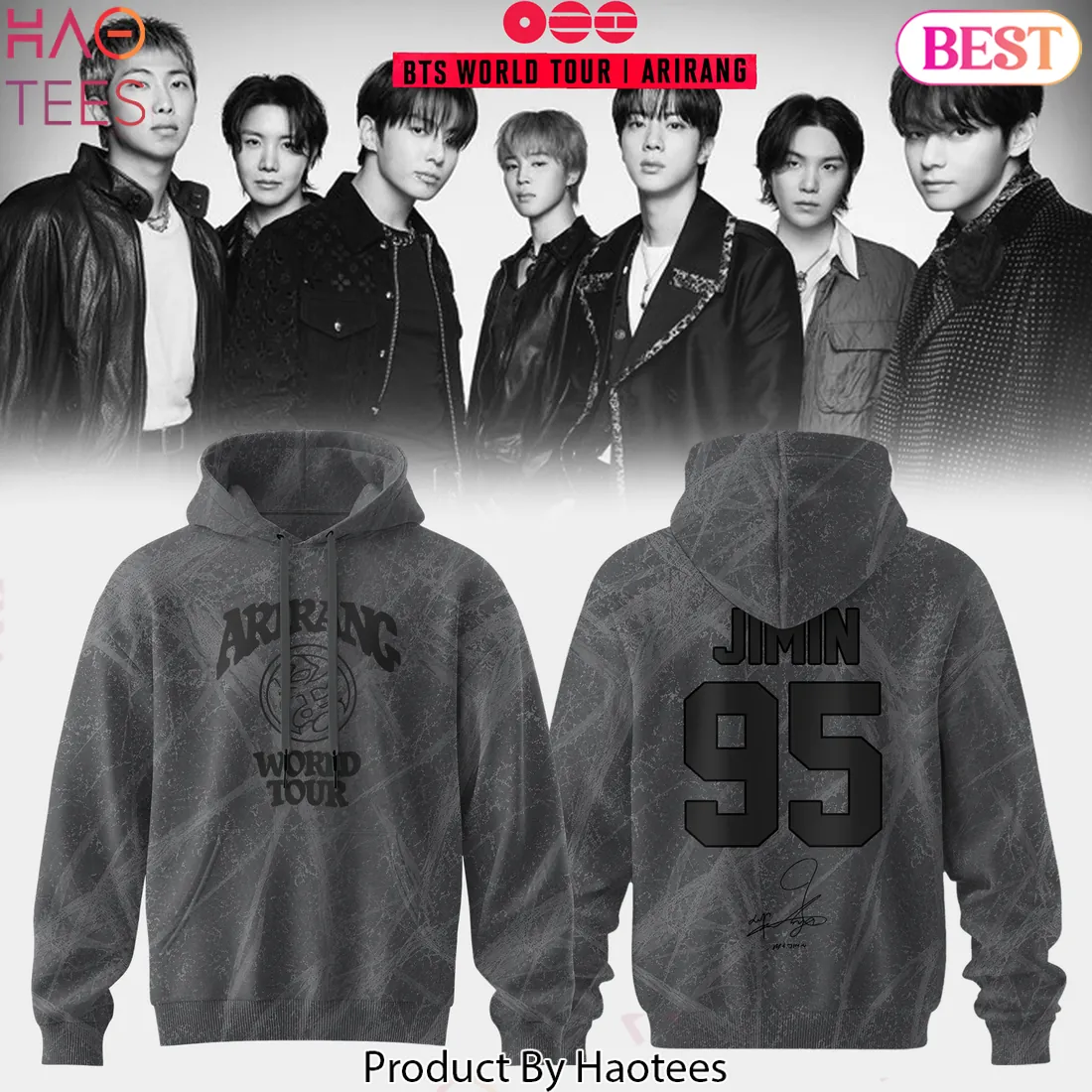 BTS World Tour Arirang Jimin 95 Signature Pullover Hoodie BTS World Tour Arirang Jimin 95 Signature Pullover Hoodie