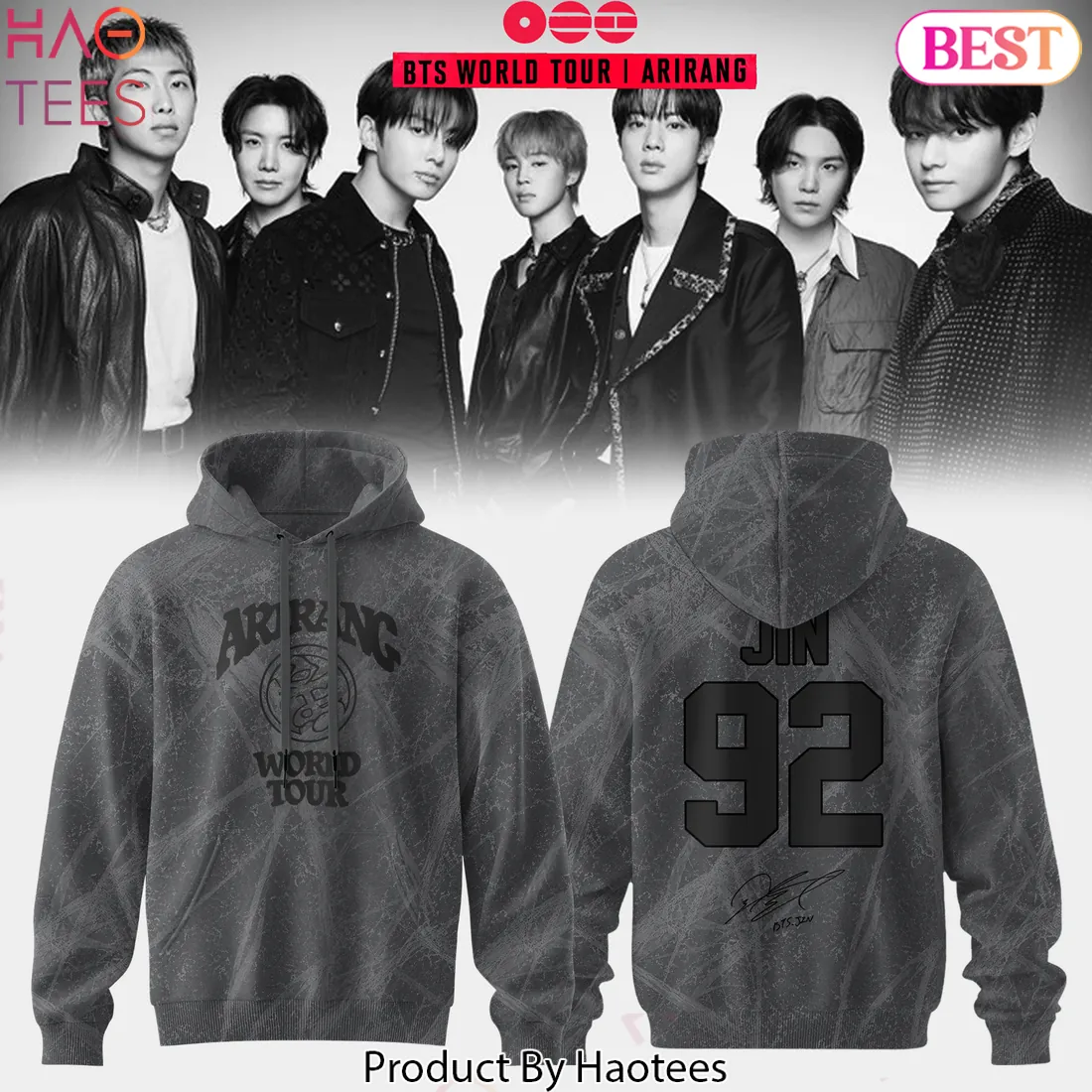 BTS World Tour Arirang Jin 92 Signature Graphic Hoodie BTS World Tour Arirang Jin 92 Signature Graphic Hoodie
