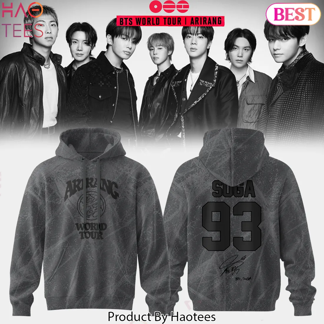 BTS World Tour Arirang Suga 93 Signature Vintage Graphic Hoodie BTS World Tour Arirang Suga 93 Signature Vintage Graphic Hoodie