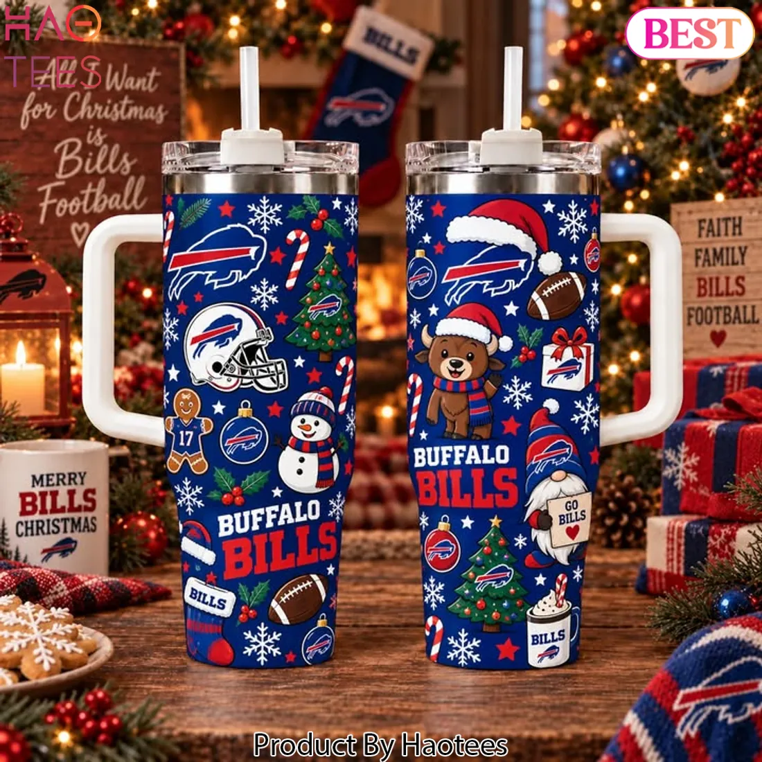 Buffalo Bills Christmas Festive Holiday Stainless Steel Travel Tumbler Buffalo Bills Christmas Festive Holiday Stainless Steel Travel Tumbler