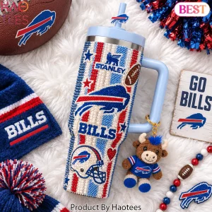 Buffalo Bills Stanley Style 40oz Bedazzled Rhinestone Travel Tumbler