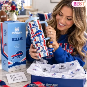 Buffalo Bills Stanley Style 40oz Bedazzled Rhinestone Travel Tumbler
