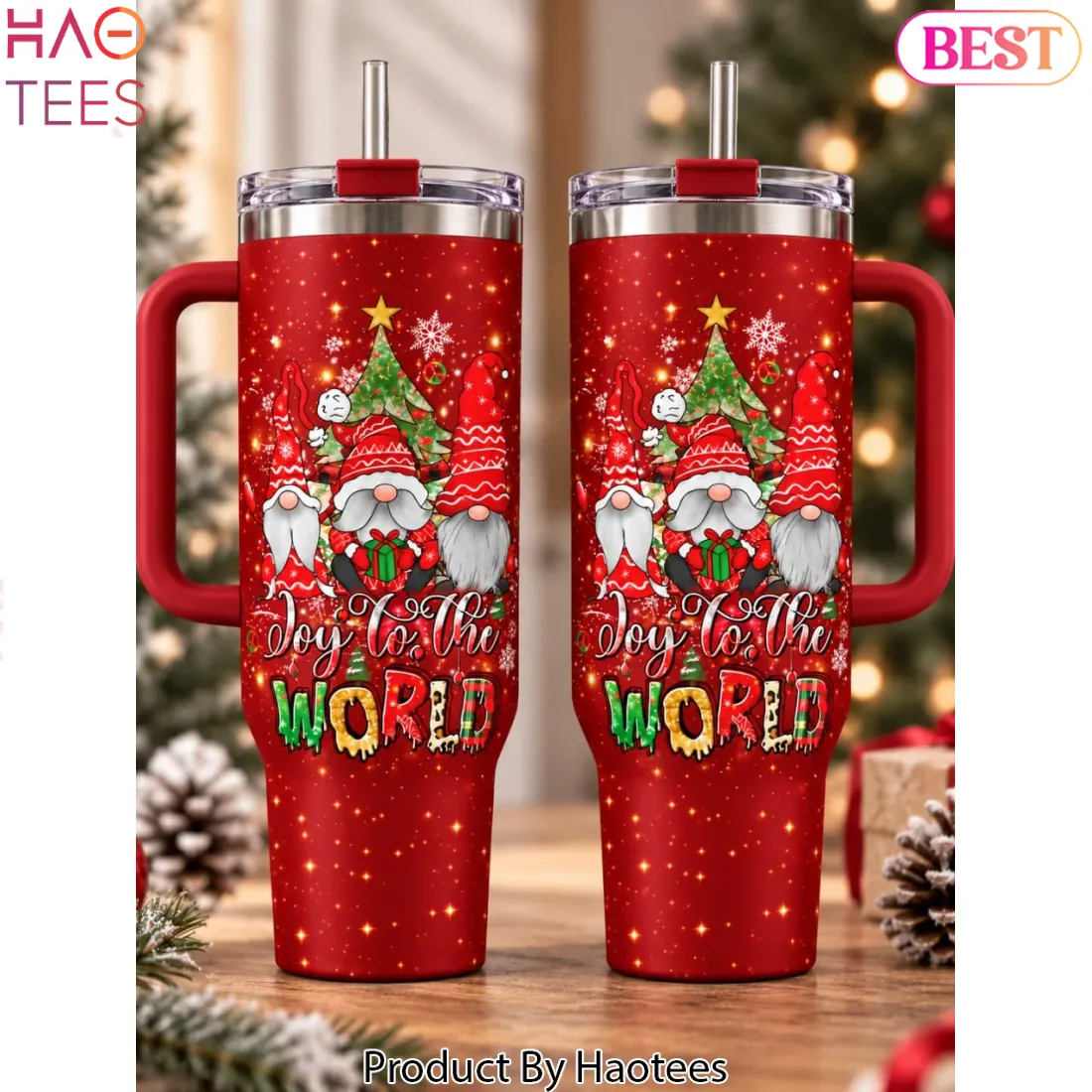 Christmas Gnome Joy To The World Red Holiday 40oz Stainless Steel Tumbler Christmas Gnome Joy To The World Red Holiday 40oz Stainless Steel Tumbler