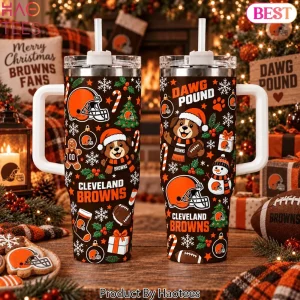 Cleveland Browns Dawg Pound Christmas Holiday Travel Tumbler