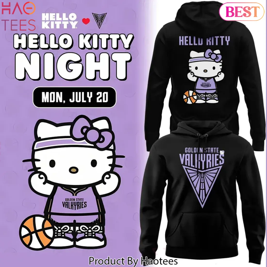 Golden State Valkyries Hello Kitty Night Black Hoodie Golden State Valkyries Hello Kitty Night Black Hoodie