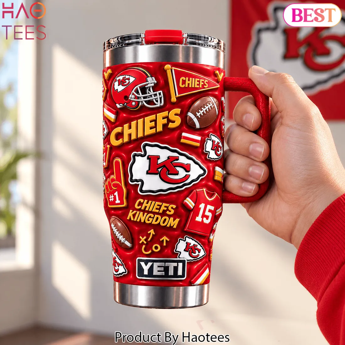 Kansas City Chiefs 3D Embossed Premium Red 40oz Handle Tumbler Kansas City Chiefs 3D Embossed Premium Red 40oz Handle Tumbler