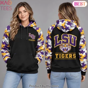 LSU Tigers NCAA Camouflage Sleeve Premium Pullover Hoodie