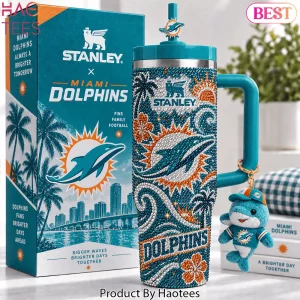 Miami Dolphins Bling Rhinestone Stanley Style 40oz Tumbler with Handle