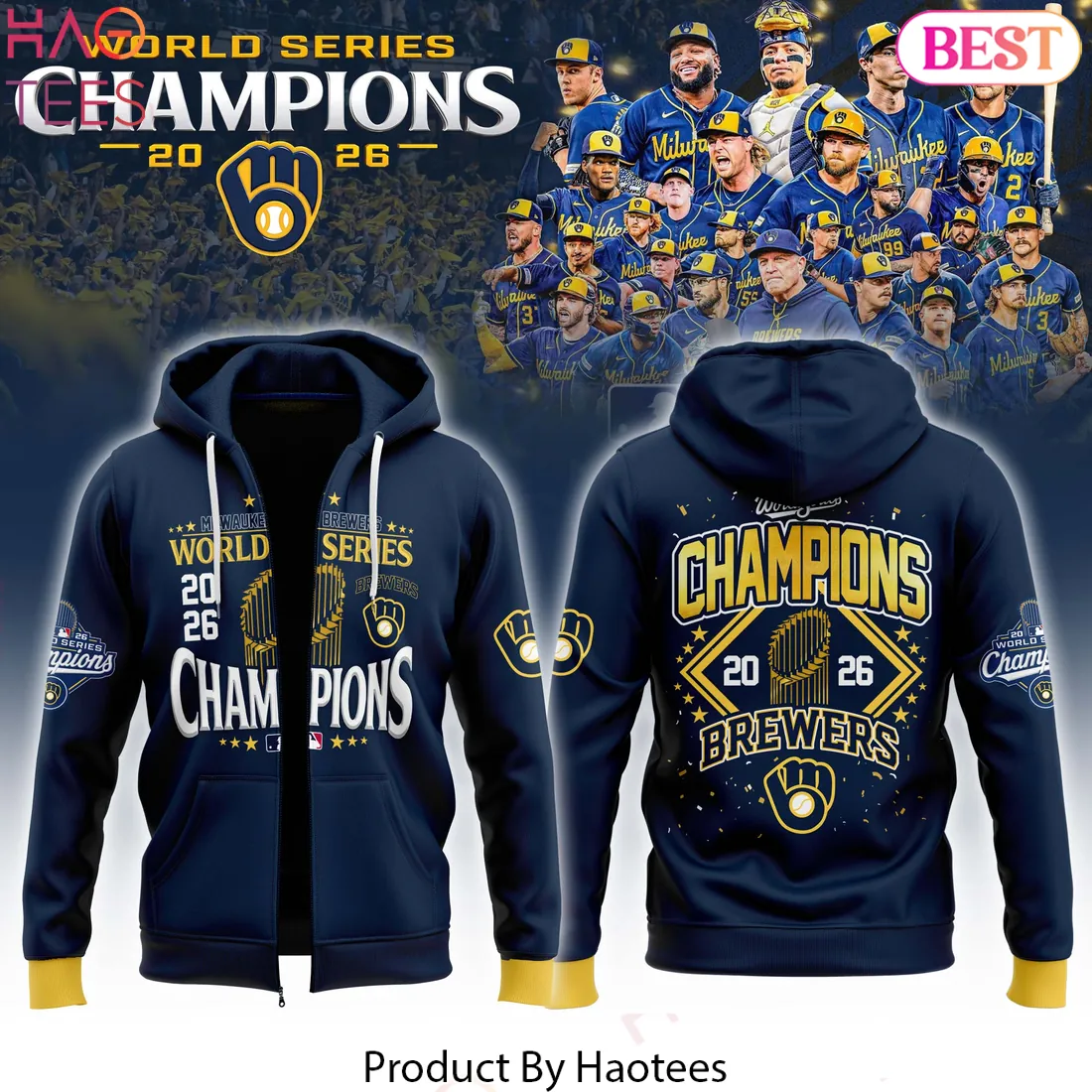 Milwaukee Brewers World Series Champions 2026 Signature Hoodie – Blue Milwaukee Brewers World Series Champions 2026 Signature Hoodie – Blue