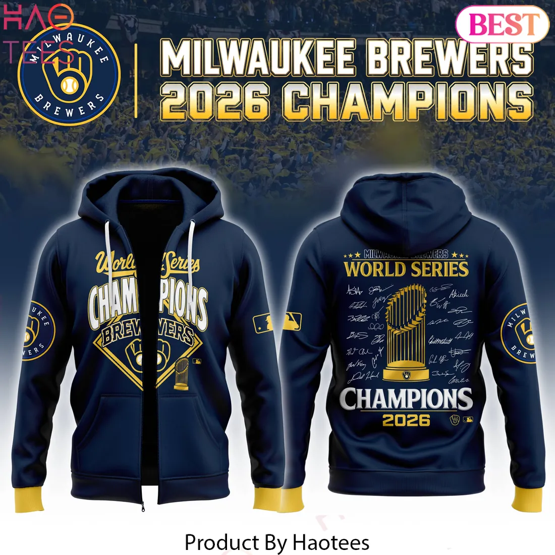Milwaukee Brewers World Series Champions 2026 Signature Zip Hoodie Milwaukee Brewers World Series Champions 2026 Signature Zip Hoodie