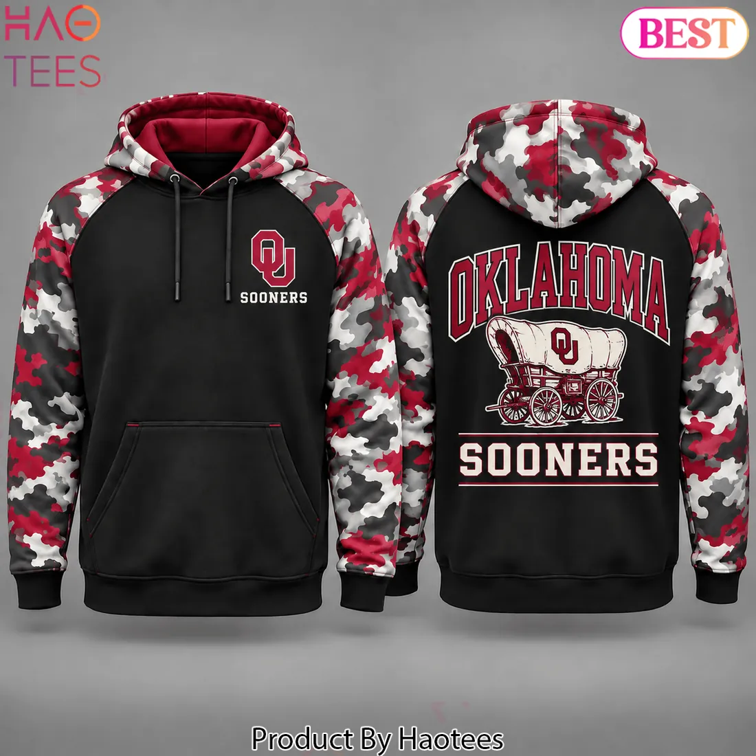 Oklahoma Sooners OU Crimson Camo Raglan Sleeve Pullover Hoodie Oklahoma Sooners OU Crimson Camo Raglan Sleeve Pullover Hoodie
