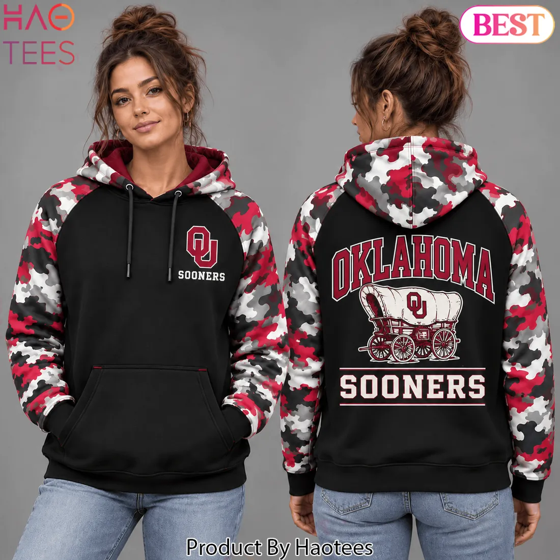Oklahoma Sooners OU Crimson Camo Raglan Sleeve Pullover Hoodie Oklahoma Sooners OU Crimson Camo Raglan Sleeve Pullover Hoodie