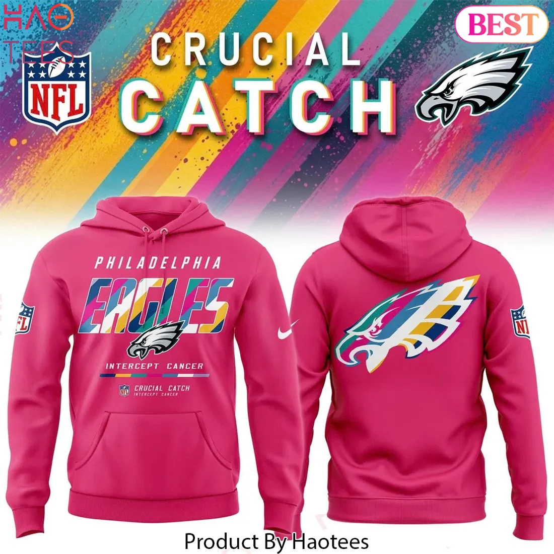 Philadelphia Eagles 2026 Crucial Catch Intercept Cancer Hoodie – Pink Philadelphia Eagles 2026 Crucial Catch Intercept Cancer Hoodie – Pink