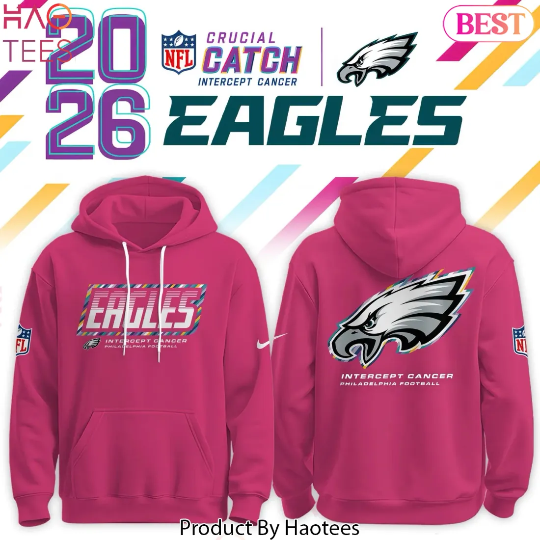 Philadelphia Eagles 2026 Crucial Catch Intercept Cancer Pink Limited Edition Hoodie Philadelphia Eagles 2026 Crucial Catch Intercept Cancer Pink Limited Edition Hoodie