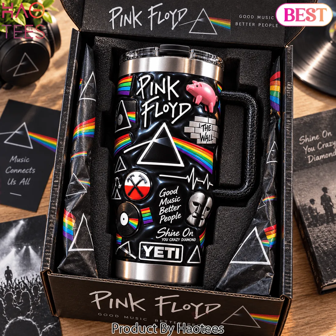 Pink Floyd Good Music Better People 3D Embossed Insulated Tumbler Pink Floyd Good Music Better People 3D Embossed Insulated Tumbler