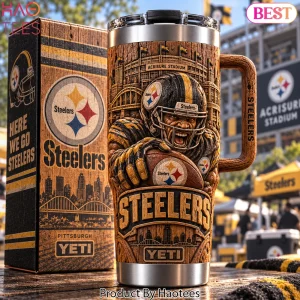 Pittsburgh Steelers 3D Woodgrain Carved Skyline Collectible Travel Mug Tumbler