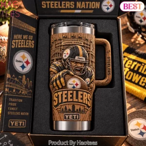 Pittsburgh Steelers 3D Woodgrain Carved Skyline Collectible Travel Mug Tumbler