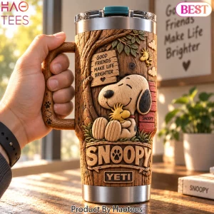 Snoopy Good Friends Make Life Brighter 3D Woodgrain Relief Tumbler