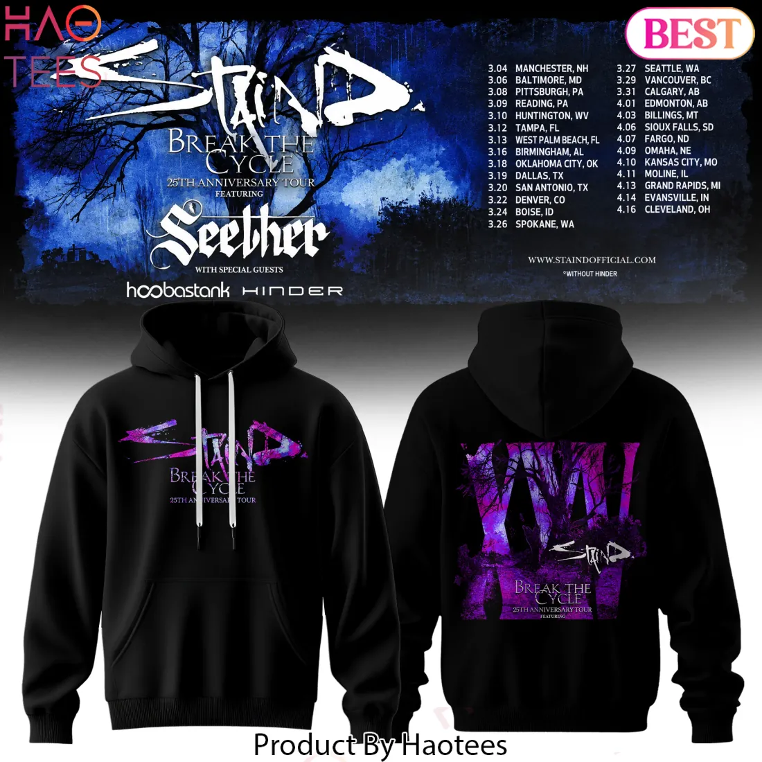 Staind Break The Cycle 25th Anniversary Tour Concert Hoodie Staind Break The Cycle 25th Anniversary Tour Concert Hoodie