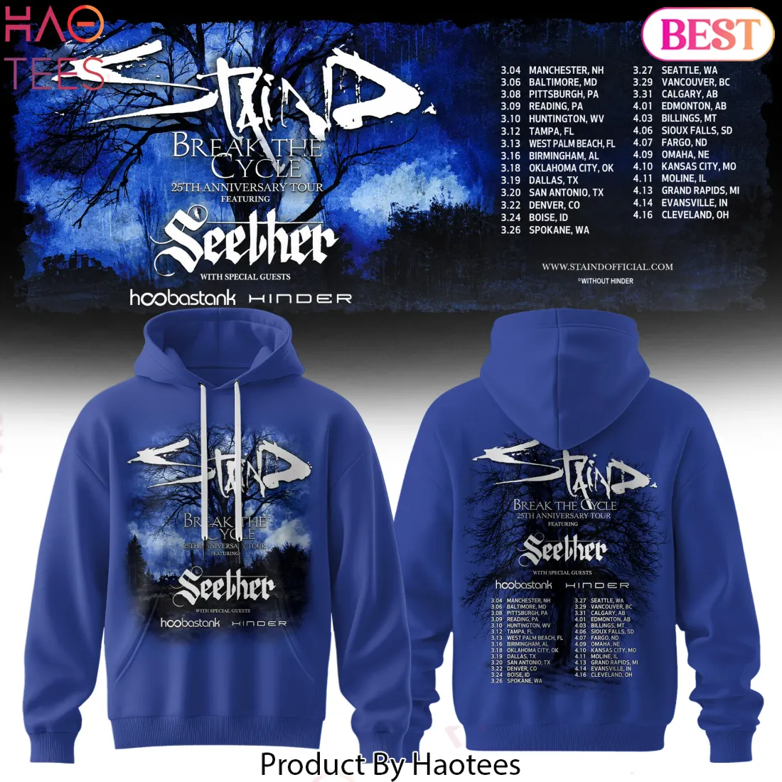 Staind Break The Cycle 25th Anniversary Tour Featuring Seether Hoodie Staind Break The Cycle 25th Anniversary Tour Featuring Seether Hoodie